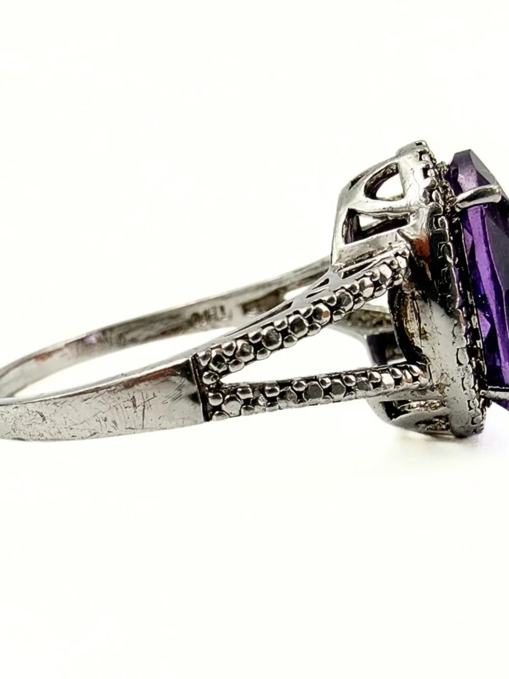 Stunning Marked Sterling Silver Oval Cut Amethyst Cocktail Ring Sz 10